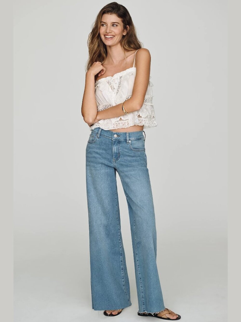 FRAME Low-Rise Slim Palazzo Jeans - Honeymoon Raw Fray - 25